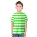 Horizontal Stripes - White and Neon Green Kid s Cotton Tee