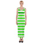 Horizontal Stripes - White and Neon Green Fitted Maxi Dress