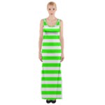 Horizontal Stripes - White and Neon Green Maxi Thigh Split Dress