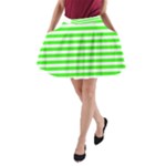 Horizontal Stripes - White and Neon Green A-Line Pocket Skirt