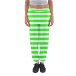 Horizontal Stripes - White and Neon Green Women s Jogger Sweatpants