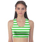 Horizontal Stripes - White and Lime Green Women s Sports Bra