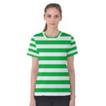 Horizontal Stripes - White and Dark Pastel Green Women s Cotton Tee