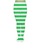 Horizontal Stripes - White and Dark Pastel Green Women s Tights