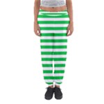 Horizontal Stripes - White and Dark Pastel Green Women s Jogger Sweatpants