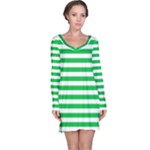 Horizontal Stripes - White and Dark Pastel Green Long Sleeve Nightdress