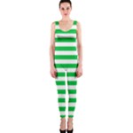 Horizontal Stripes - White and Dark Pastel Green OnePiece Catsuit