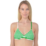 Horizontal Stripes - White and Dark Pastel Green Reversible Tri Bikini Top