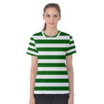 Horizontal Stripes - White and Dark Green Women s Cotton Tee