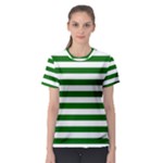 Horizontal Stripes - White and Dark Green Women s Sport Mesh Tee