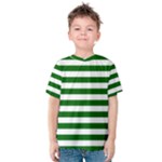 Horizontal Stripes - White and Dark Green Kid s Cotton Tee