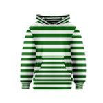 Horizontal Stripes - White and Dark Green Kid s Pullover Hoodie