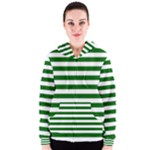 Horizontal Stripes - White and Dark Green Women s Zipper Hoodie