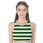 Horizontal Stripes - White and Dark Green Tank Bikini Top