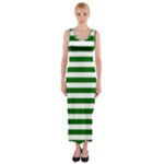 Horizontal Stripes - White and Dark Green Fitted Maxi Dress