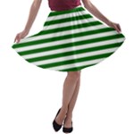 Horizontal Stripes - White and Dark Green A-line Skater Skirt