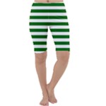 Horizontal Stripes - White and Dark Green Cropped Leggings