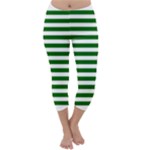 Horizontal Stripes - White and Dark Green Capri Winter Leggings