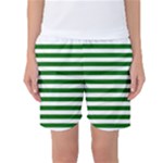 Horizontal Stripes - White and Dark Green Women s Basketball Shorts