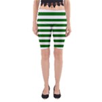 Horizontal Stripes - White and Dark Green Yoga Cropped Leggings