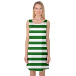 Horizontal Stripes - White and Dark Green Sleeveless Satin Nightdress