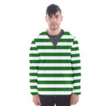 Horizontal Stripes - White and Dark Green Hooded Wind Breaker (Men)