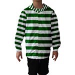 Horizontal Stripes - White and Dark Green Hooded Wind Breaker (Kids)