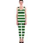 Horizontal Stripes - White and Dark Green OnePiece Catsuit