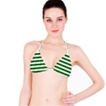 Horizontal Stripes - White and Dark Green Bikini Top