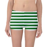 Horizontal Stripes - White and Dark Green Reversible Boyleg Bikini Bottoms