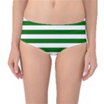 Horizontal Stripes - White and Dark Green Mid-Waist Bikini Bottoms