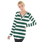 Horizontal Stripes - White and Forest Green Women s Tie Up Tee