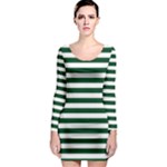 Horizontal Stripes - White and Forest Green Long Sleeve Bodycon Dress