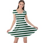 Horizontal Stripes - White and Forest Green Cap Sleeve Dress