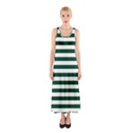 Horizontal Stripes - White and Forest Green Full Print Maxi Dress