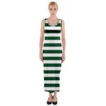 Horizontal Stripes - White and Forest Green Fitted Maxi Dress