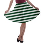 Horizontal Stripes - White and Forest Green A-line Skater Skirt