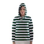 Horizontal Stripes - White and Forest Green Hooded Wind Breaker (Women)