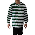 Horizontal Stripes - White and Forest Green Hooded Wind Breaker (Kids)