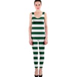 Horizontal Stripes - White and Forest Green OnePiece Catsuit