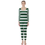 Horizontal Stripes - White and Forest Green Long Sleeve Catsuit