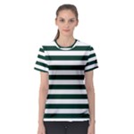 Horizontal Stripes - White and Deep Green Women s Sport Mesh Tee