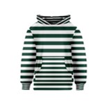 Horizontal Stripes - White and Deep Green Kid s Pullover Hoodie