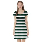 Horizontal Stripes - White and Deep Green Short Sleeve Skater Dress