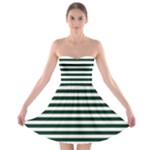 Horizontal Stripes - White and Deep Green Strapless Bra Top Dress