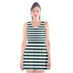 Horizontal Stripes - White and Deep Green Scoop Neck Skater Dress