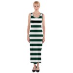 Horizontal Stripes - White and Deep Green Fitted Maxi Dress