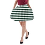 Horizontal Stripes - White and Deep Green A-Line Pocket Skirt