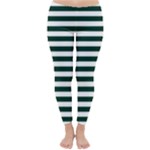 Horizontal Stripes - White and Deep Green Winter Leggings