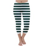 Horizontal Stripes - White and Deep Green Capri Winter Leggings